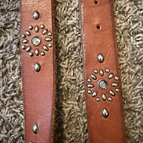Cowboy 8 Belt Brown Leather Studded Rhinestones 1.25”x49” Western Cowgirl Rodeo - Picture 6 of 12